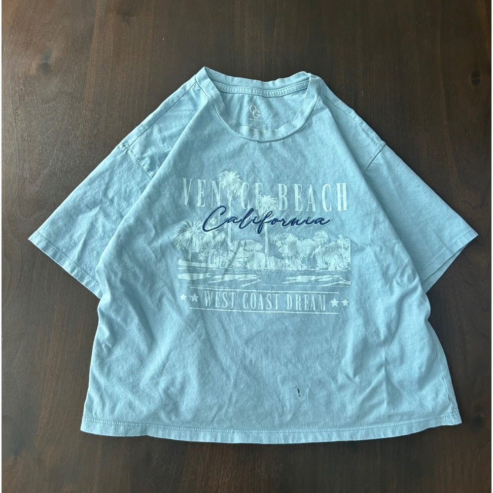 Organic Generation Venice Beach California Graphic Tee Blue Boxy Crop Top Large